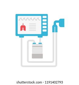 Medical ventilator vector flat illustration isolated on white background.  Mechanical respirator icon for medical infographic. Lungs mechanical ventilation concept illustration.