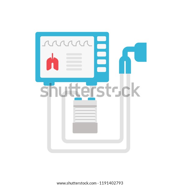 Medical\
ventilator vector flat illustration isolated on white background. \
Mechanical respirator icon for medical infographic. Lungs\
mechanical ventilation concept\
illustration.