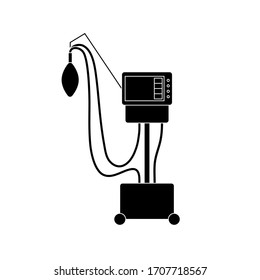 Medical Ventilator Vector Glyph Line Icon. Outline Mechanical Ventilation Lungs Machine Isolated On White Background. Apparatus To Patients Having Trouble Breathing, Coronavirus Covid-19, Pneumonia