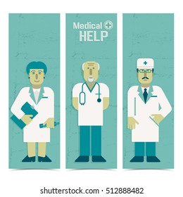 Medical vertical banners set with help symbols flat isolated vector illustration
