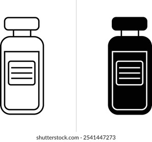 Frasco médico, ampola, frasco revestido e ícone isolado. Traço editável. Vacinação, injeção, conceito de vacina para o sistema de saúde.