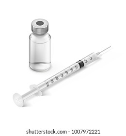 Medical Vial and Syringe for Injection Isolated on White Background