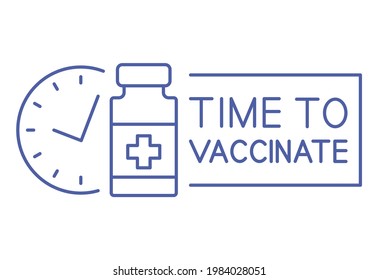 Medical vial with timer. Vaccination schedule line icon. Time to vaccinate. Immunization concept. Health care and protection. Antiviral medical concept. Vector