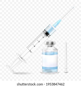 Medical vials , ampoule for injection with a syringe, Vector 3d Realistic Bottle and Syringe. Coronavirus Vaccine, Botox, Fillers, Injections