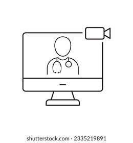 Medical Video chat Icon - Outline Telemedicine Icon - Vector