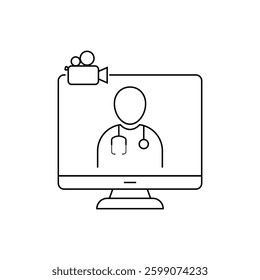 Medical Video chat Icon - Outline Telemedicine Icon - Vector