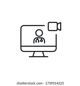 Medical Videochat Icon - Outline Telemedicine Icon - Vector