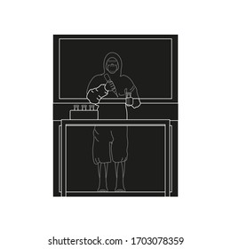 Medical virology research scientist works in a protective suit and mask with mask. Vector illustration for web and mobile design.