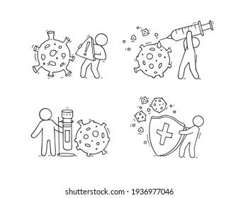 Medical virology set - Man protect himself from bacteria. Cartoon illustration vector, corona virus prevention, the person is afraid of the virus.Vector illustration isolated on a white background