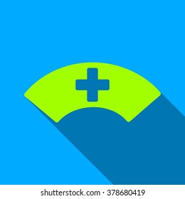 Medical Visor long shadow vector icon. Style is a flat light symbol with rounded angles on a blue square background.