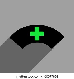 Medical Visor long shadow vector icon. Style is a flat medical visor black iconic symbol on a gray square background with longshadow.