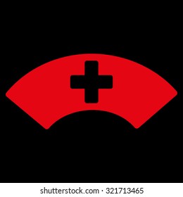 Medical Visor vector icon. Style is flat symbol, red color, rounded angles, black background.