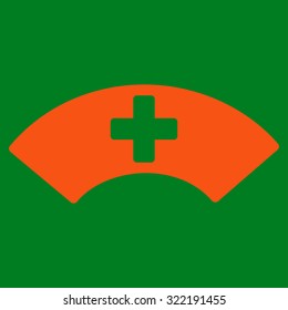 Medical Visor vector icon. Style is flat symbol, orange color, rounded angles, green background.