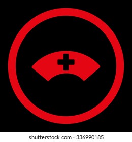 Medical Visor vector icon. Style is flat rounded symbol, red color, rounded angles, black background.