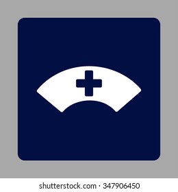Medical Visor vector icon. Style is flat rounded square button, white and dark blue colors, silver background.