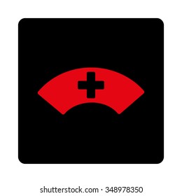 Medical Visor vector icon. Style is flat rounded square button, intensive red and black colors, white background.