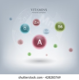 Medical Vitamins and minerals background. Vector illustration.