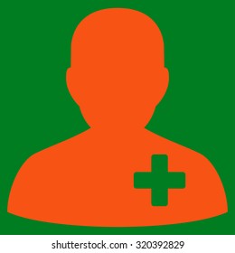 Medical Volunteer vector icon. Style is flat symbol, orange color, rounded angles, green background.