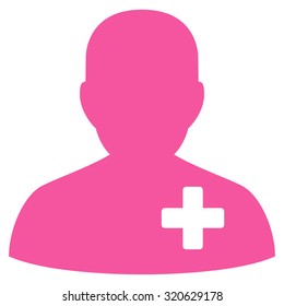 Medical Volunteer vector icon. Style is flat symbol, pink color, rounded angles, white background.