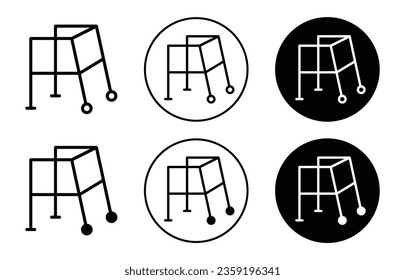 Medical walker icon set. hospital disability person walker equipment vector symbol in black filled and outlined style