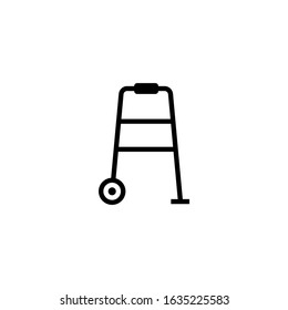 Medical walker icon vector in black flat shape design isolated on white background, icon illustration, eps 10