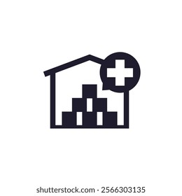 medical warehouse, storage facility icon