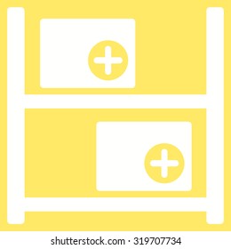 Medical Warehouse vector icon. Style is flat symbol, white color, rounded angles, yellow background.