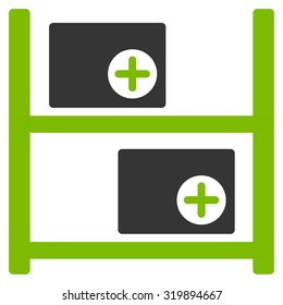 Medical Warehouse vector icon. Style is bicolor flat symbol, eco green and gray colors, rounded angles, white background.