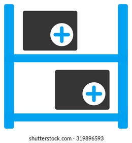 Medical Warehouse vector icon. Style is bicolor flat symbol, blue and gray colors, rounded angles, white background.