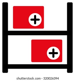 Medical Warehouse vector icon. Style is bicolor flat symbol, intensive red and black colors, rounded angles, white background.