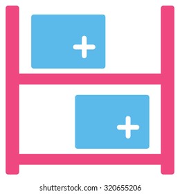Medical Warehouse vector icon. Style is bicolor flat symbol, pink and blue colors, rounded angles, white background.