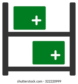 Medical Warehouse vector icon. Style is bicolor flat symbol, green and gray colors, rounded angles, white background.