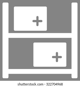 Medical Warehouse vector icon. Style is flat symbol, white color, rounded angles, gray background.