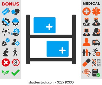 Medical Warehouse vector icon. Style is bicolor flat symbol, blue and gray colors, rounded angles, white background.