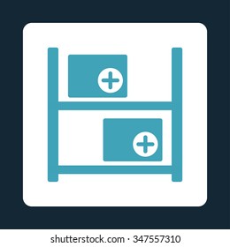 Medical Warehouse vector icon. Style is flat rounded square button, blue and white colors, dark blue background.