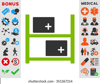 Medical Warehouse vector icon. Style is bicolor flat symbol, eco green and gray colors, rounded angles, white background.