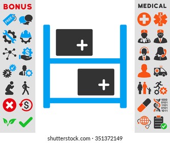 Medical Warehouse vector icon. Style is bicolor flat symbol, blue and gray colors, rounded angles, white background.