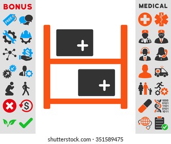 Medical Warehouse vector icon. Style is bicolor flat symbol, orange and gray colors, rounded angles, white background.
