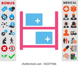 Medical Warehouse vector icon. Style is bicolor flat symbol, pink and blue colors, rounded angles, white background.
