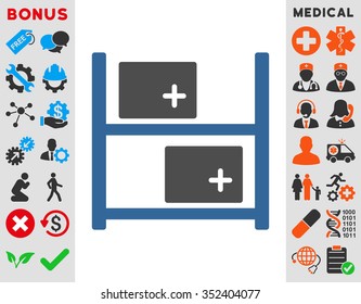 Medical Warehouse vector icon. Style is bicolor flat symbol, cobalt and gray colors, rounded angles, white background.