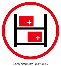 Medical Warehouse vector icon. Style is bicolor flat circled symbol, intensive red and black colors, rounded angles, white background.