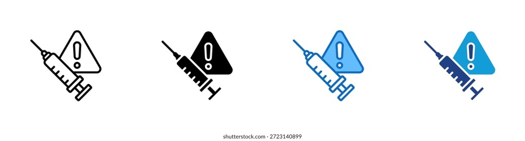 Medical Warning Multiple Style Icon Design Vector - Syringe with alert symbol representing medical risks, treatment warnings, or healthcare alerts