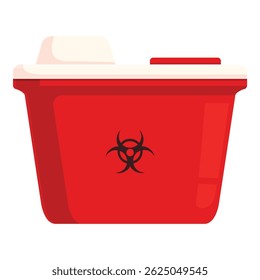 Recipiente de resíduos médicos com símbolo de perigo biológico indicando conteúdo perigoso e contaminado que requer eliminação cuidadosa