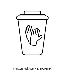 Medical Waste Container For Nitrile Gloves. Special Box For Disinfection Or Utilization Of Disposable Protective Equipment. Line Art Illustration Of Trash Can With Lid. Rubbish Bin Contour Vector Icon