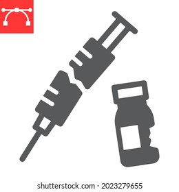 Medical Waste Glyph Icon, Recycle And Ecology, Broken Syringe And Vial Vector Icon, Vector Graphics, Editable Stroke Solid Sign, Eps 10