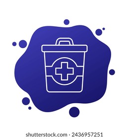 medical waste icon with trash bin, line vector design