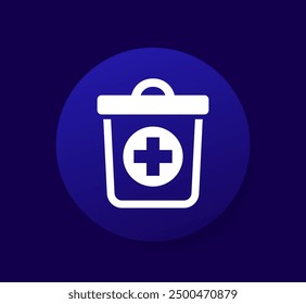 medical waste icon with a trash bin, round vector pictogram