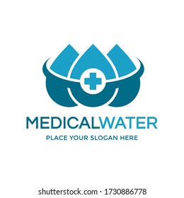 Medical water vector logo template. This design use cross or plus symbol. Suitable for health business.