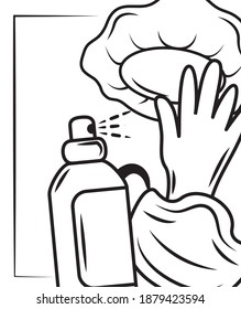 medical wear, gloves spray mask and hair cover protective equipment sketch style vector illustration