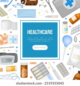 Medical Web Banner Design with Hospital Object Vector Template